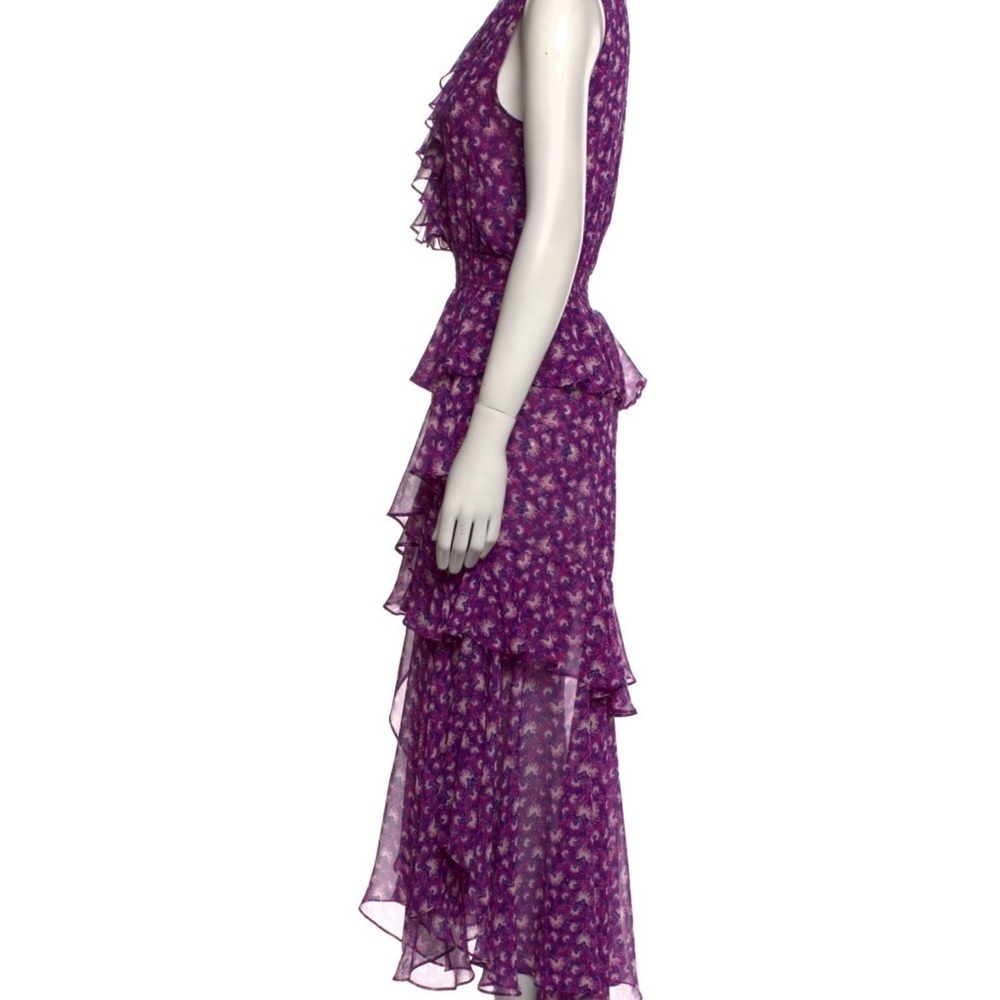MISA Los Angeles Ilona Purple Floral Ruffle Midi Dress XS - Picture 4 of 6